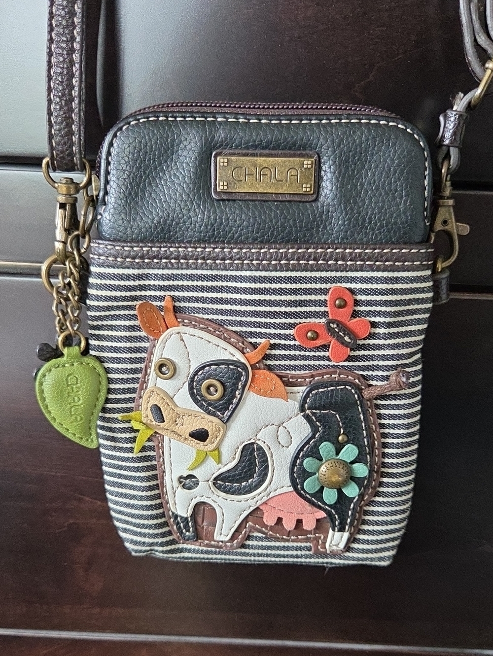 Chala Black Striped Cow Cell Phone Crossbody Purse Wallet Bag